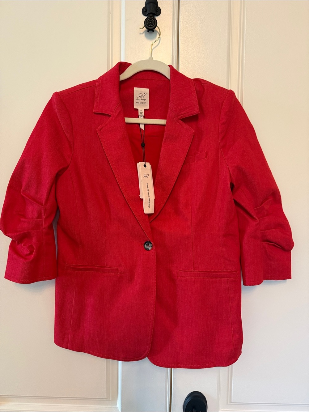 cinq a sept Red Single-Button Notch Lapel Blazer
